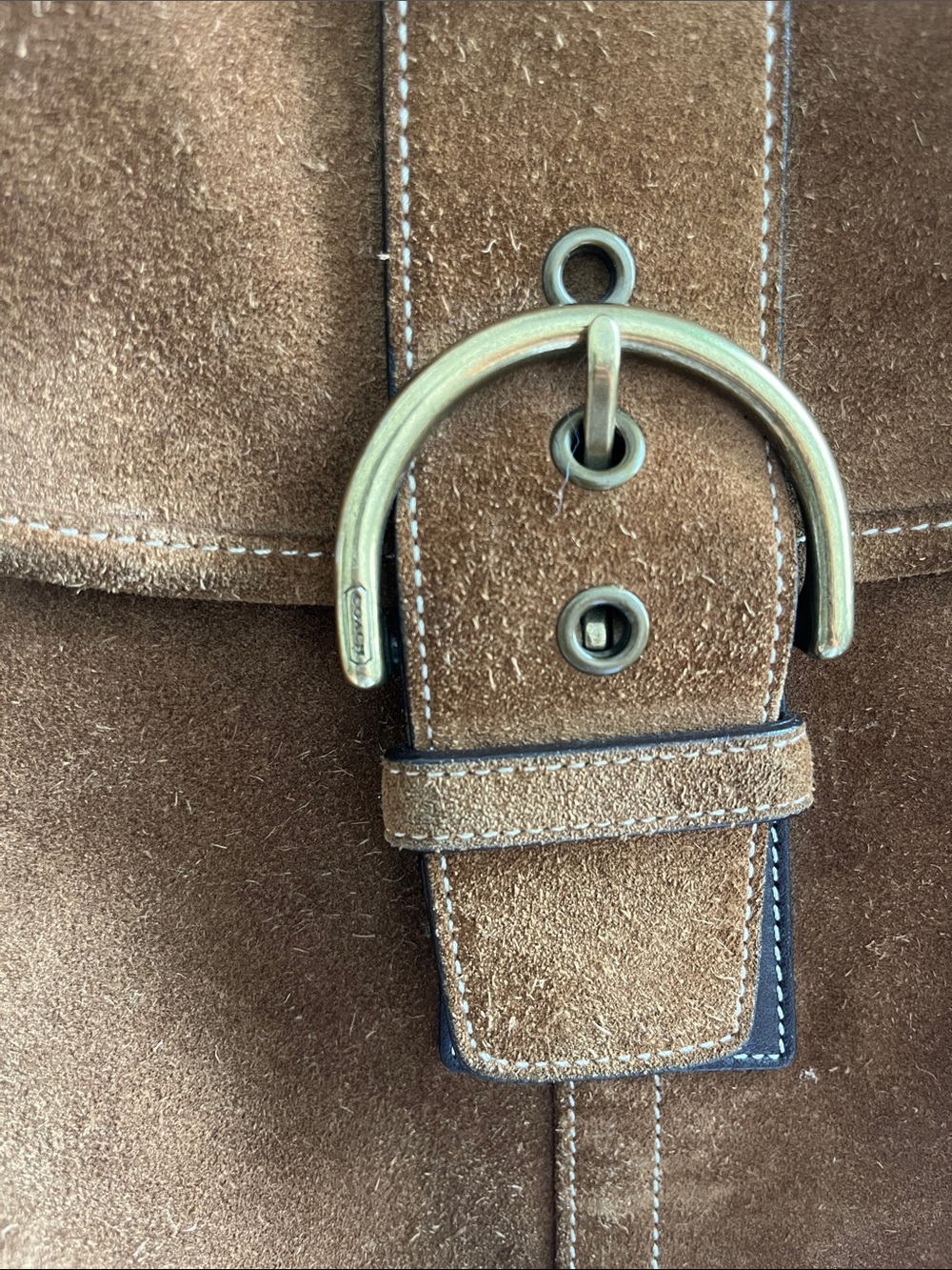 Coach Brown Suede Buckle Shoulder Bag with Dark Strap - Picture 2 of 12